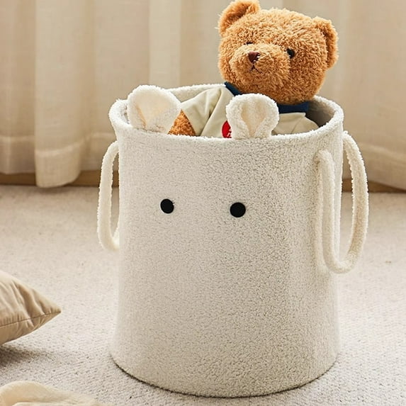 Bxaolu Large Laundry Basket, Lamb Wool Basket for Blankets, Toy Storage, Clothes Hamper, Living Room Decor Organizer, Soft Durable Hamper with Handles, 15x14 inches - White