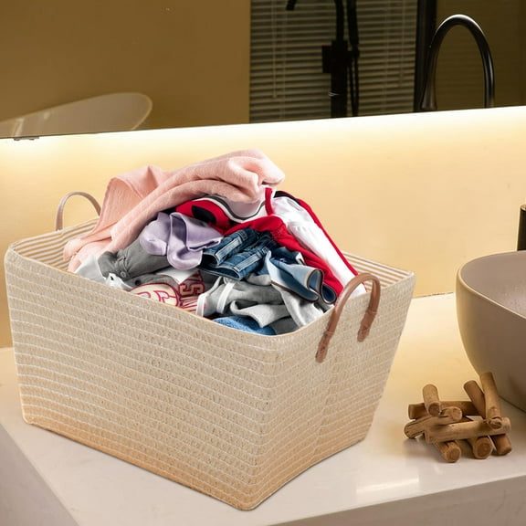 Bxaolu Large Laundry Basket, Laundry Hamper, Sisal&nbsp;Rope Storage Hamper for Bedroom, Nursery & Bathroom – Toy Storage Organizer, 20" x 15" x 15", Khaki