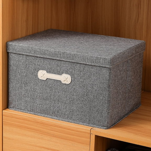 Bxaolu Large Quart Collapsible Stackable Storage Bins with Lids, 1 Pack Cotton Linen Fabric Closet Boxes with Lids, Storage Cube Baskets Container Organizers for Bedroom Office(18L)