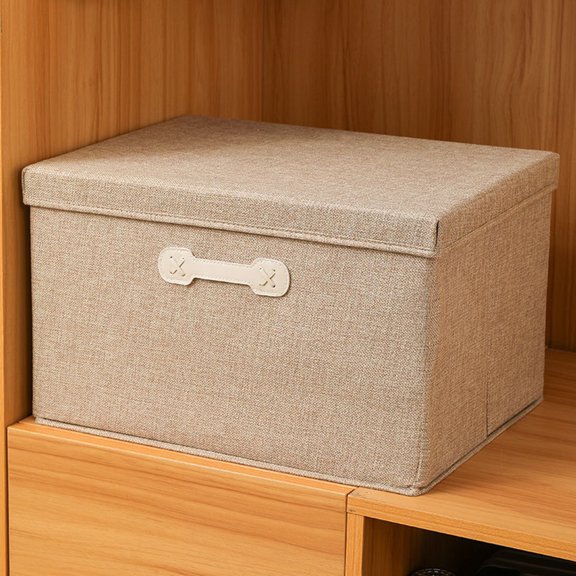 Bxaolu Large Quart Collapsible Stackable Storage Bins with Lids, 1 Pack Cotton Linen Fabric Closet Boxes with Lids, Storage Cube Baskets Container Organizers for Bedroom Office(18L)