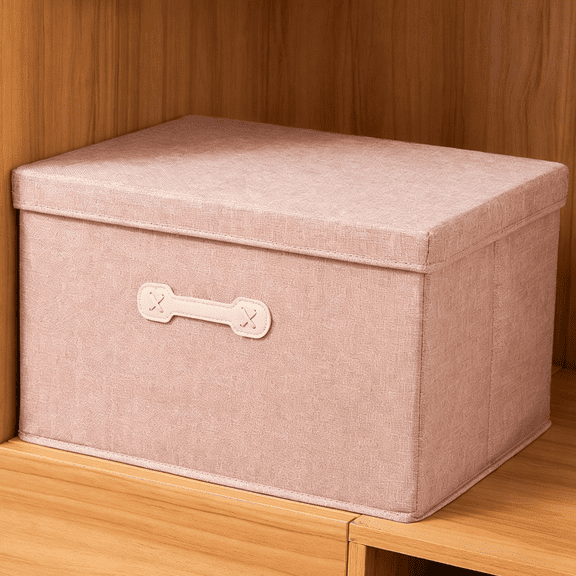 Bxaolu Large Quart Collapsible Stackable Storage Bins with Lids, 1 Pack Cotton Linen Fabric Closet Boxes with Lids, Storage Cube Baskets Container Organizers for Bedroom Office(18L)