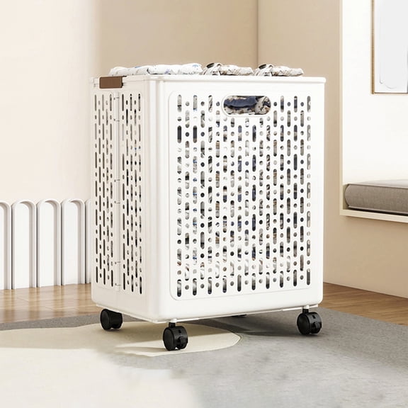 Bxaolu Laundry Baskets,Laundry Basket With Wheels,Laundry Hamper With Wheels,Dorm Laundry Hamper, Laundry Basket Plastic, 18.11"H x 15"L x 11.22"W, White