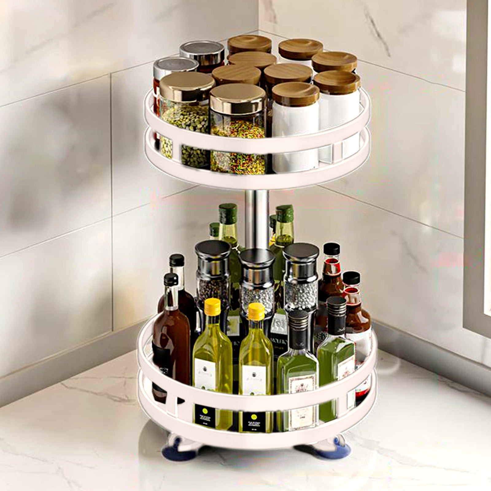 Bxaolu Lazy Susan Organizer Spice Rack - 2 Tier Spice Organization for ...