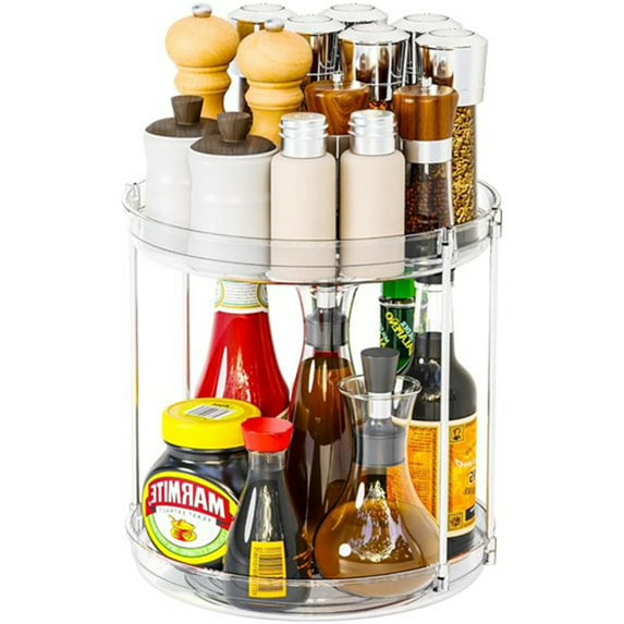Bxaolu Lazy Susan Organizer Spice Rack - 2 Tier Spice Organization for Cabinet, Plastic Seasoning Organizer Lazy Turntable Spice Organizer for Table Top Pantry Kitchen Storage (9.5 inch)