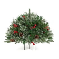 Bxaolu Lighted Artificial Christmas Urn Filler, Pre-lit Xmas Pine Trees with Cones, Red Berries, Tripod Stake and LED Lights, Outdoor Light Up Planter Filler Holiday Home Decor, 1 Pack