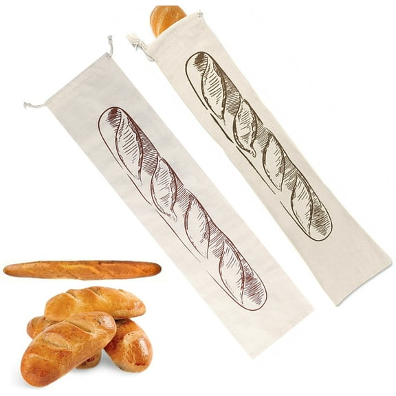 Bxaolu Linen Bread Bags - 2-Pack 25"x5.7" Reusable Linen Bread Bags Ideal for Homemade Bread, Unbleached, Reusable Food Storage Cloth Bag -C