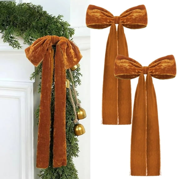 Bxaolu Long Velvet Bows Ornaments for Christmas Tree, Wreath, Garland, Swag, Staircase, Fireplace, Door (8.65 * 17.7 inch, 2 Pieces)
