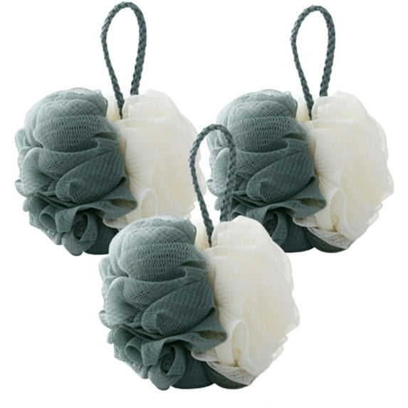 Bxaolu Loofah Bath Shower Sponge Body Scrubber, Green White Exfoliate Mesh Pouf Shower Bouquet, 3 Pack Body Wash for Women and Men (3Pcs)