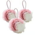 thumbnail image 1 of Bxaolu Loofah Bath Shower Sponge Body Scrubber, Pink White Exfoliate Mesh Pouf Shower Bouquet, 3 Pack Body Wash for Women and Men (3Pcs), 1 of 8