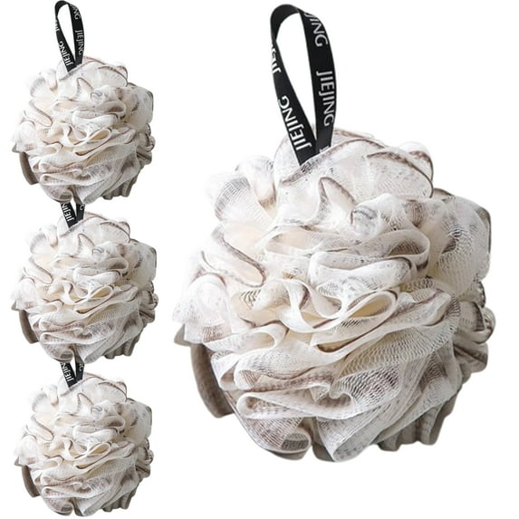 Bxaolu Loofah Sponge 50g/Piece, Exfoliating Bath Sponge Body Scrubber - Mesh Shower Loofa Set of 4 Bathroom Essentials Tools -Coffee