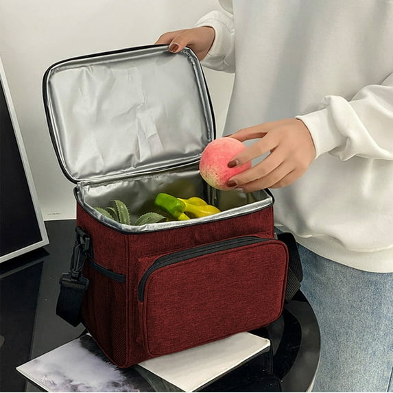 Bxaolu Lunch Bag for Women/Men,Reusable Lunch Box Leakproof Cooler Bag for Adult,Collapsible Lunch Bag with Adjustable Shoulder Strap for Work Office Picnic Beach, Red