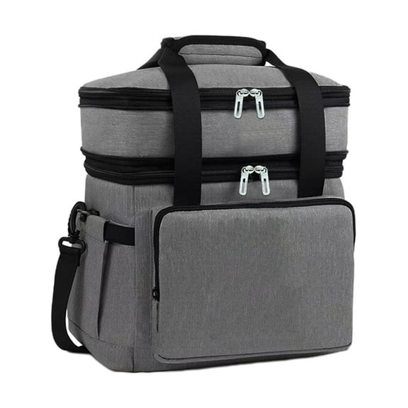 Bxaolu Lunch Box, 18L Insulated Lunch Bag, Expandable Double Deck Cooler Bag, Lightweight Tote Bag With Side Pockets, Suit For Men and Women for Office Travel Picnic, Gray