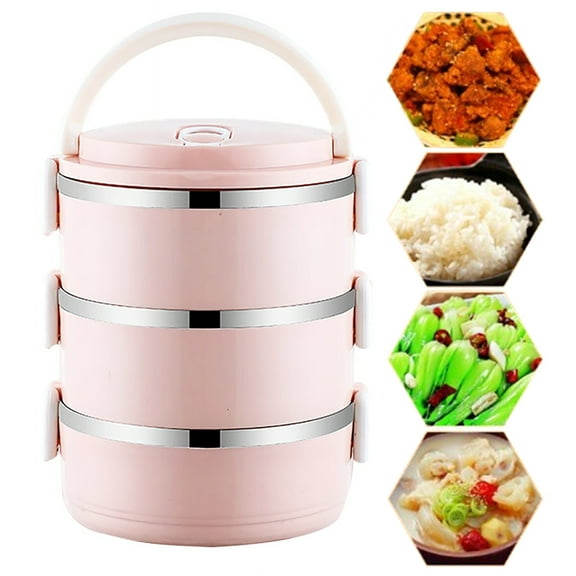 Bxaolu Lunch Box, Stackable 3 Layers Containers, Portable 23.5OZ Capacity Leakproof Round Bento Box, Microwave Safe Lunch Box Food Container for Adults, Home Office Supplies, Pink