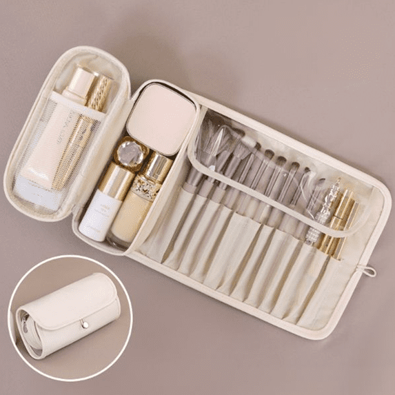 Bxaolu Luxury Makeup Brush Case, Professional Cosmetic Organizer Roll Bag, Travel Storage for Home and Work (1Pack-White)