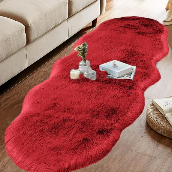 Bxaolu Luxury Soft Fluffy Area Rug 20" x 55", Faux Fur Comfortable&nbsp;Rug Decorative Plush Shaggy Carpet for Christmas Decor Bedside Sofa Floor Bedroom, Living Room, Red