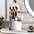 thumbnail image 1 of Bxaolu Makeup Brush Holder with Lid 360 Rotating Makeup Brush Organizer, Dustproof Waterproof with 3 Compartments for Organized Storage, Dressing Tables Clear Storage Skincare Cosmetic, 1 of 7