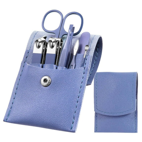 Bxaolu Manicure Set - 7 Pieces Professional Travel Nail Clippers with Leather Bag, Stainless Steel Nail Care Tools Grooming Kit for Women Men, Blue