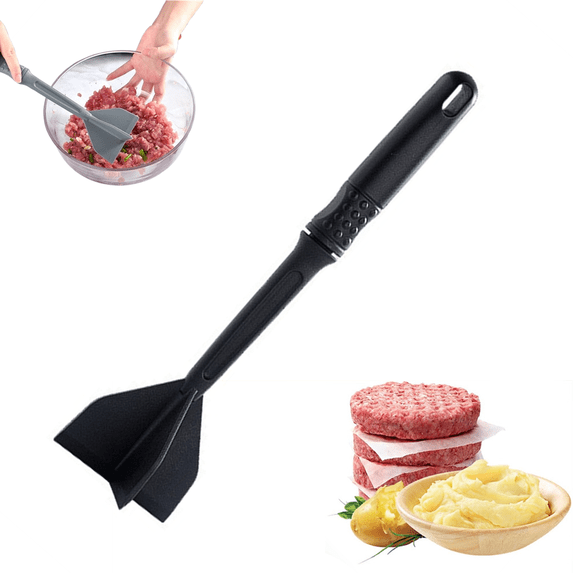 Bxaolu Meat Chopper, 4 Curve Blades Ground Beef Masher, Heat Resistant Meat Masher Tool for Hamburger Meat, Ground Beef, Turkey and More, Plastic Hamburger Chopper Utensils