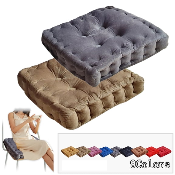 Bxaolu Meditation Floor Pillow Set of 2, Square Large Pillows Seating for Adults, Tufted Floor Cushions for Living Room Tatami, 15.75" x 15.75", 2Pack[Gray+Khkai]