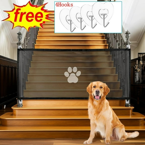 Bxaolu Mesh Gates for Kids or Pets, Magic Pet Gate for The House, Portable Puppy Safety Fence Guard for Stairs and Doorways, Easy Install Anywhere, 70.9" W x 31" H