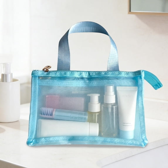Bxaolu Mesh Makeup Bag 1PC Mesh Cosmetic Bag Portable Zipper Toiletry Pouch Travel Organizing Cosmetic Purse Storage Small Meshs Bags for Daily Home Office Closure Backpack Accessories