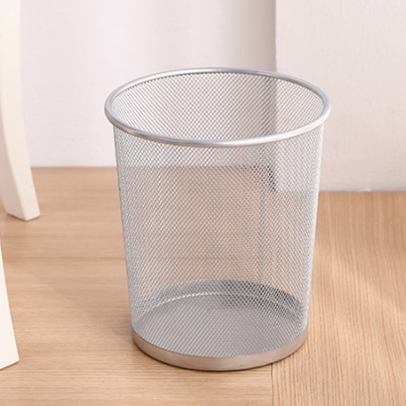 Bxaolu Mesh Metal Trash Can, 4-Gallon, Fits Under Desk, Silver, Wastebasket for School/Office/Home/Bathroom