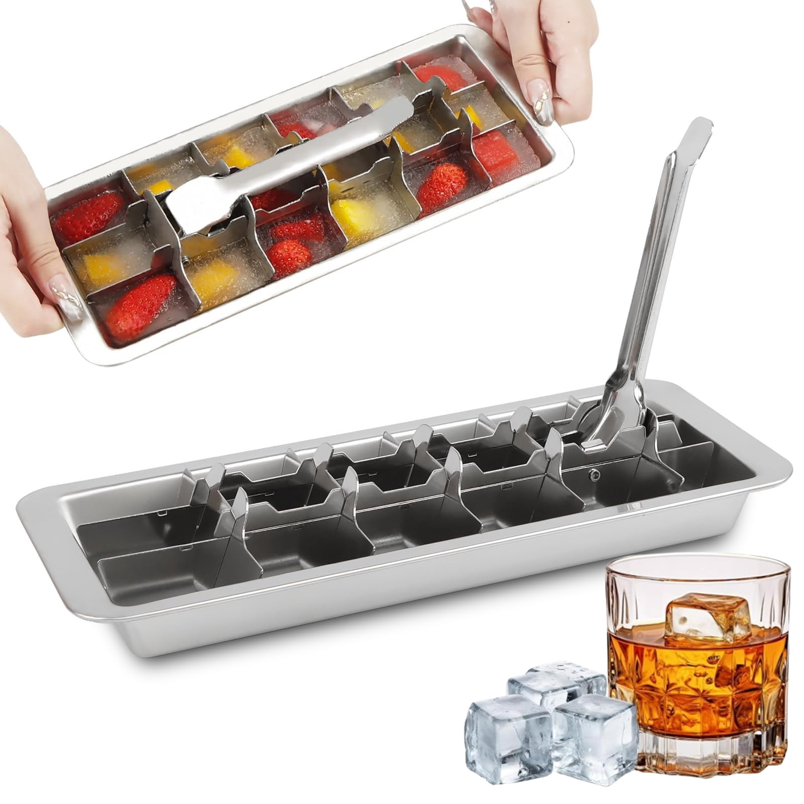 Bxaolu Metal Ice Cube Trays, Stainless Steel Ice Cube Trays, 18-Slot Ice Cube Tray with Easy Release Handle, Detachable Ice Trays for Bars Kitchens Dishwasher, Stainless Steel Ice Cube