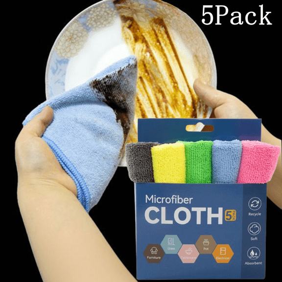 Bxaolu Microfiber Cleaning Cloth 5 Pack - 12 x 12 inches - Rags for Cleaning House Streak-Free Wipes for Screens, Dusting & Appliances - Premium Microfiber Cleaning Cloth, Colorful