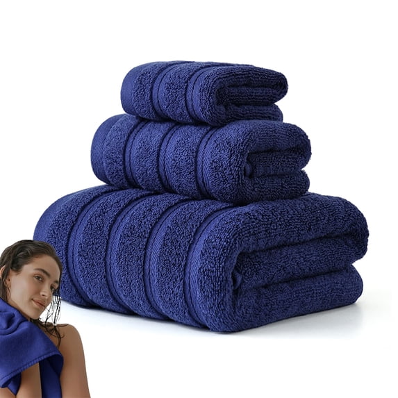 Bxaolu Microfiber Waffle Bath Towels, 3 Pieces, Oversized, Soft, Absorbent, Fast Drying, Lint Free, Includes Bath, Face and Hand Towels, Dark Blue