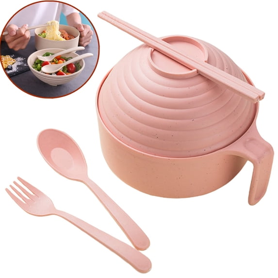 Bxaolu Microwave Ramen Cooker, Ramen Bowl Set,Instant Noodles Bowl with Chopsticks, Ramen Cooker with Handles for College Dorm Room Apartment Essentials Dishwasher-Safe,Pink
