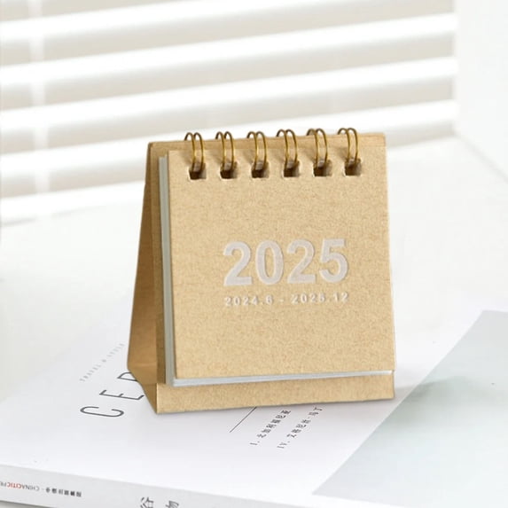 Bxaolu Mini Desk Calendar 2025, Standing Flip Small Desk Calendar- 2025 Monthly Desktop Calendar- Thick Paper Twin-Wire Binding for Home or Office (Beige)