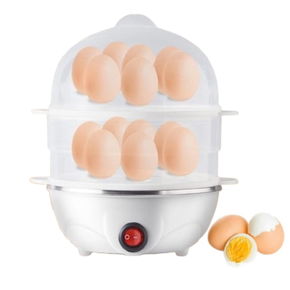 Bxaolu Mini Egg Cooker, Easy Egg Cooker Electric 14-Egg Capacity, Soft, Medium, 2-Tier Hard-Boiled Egg Cooker with Auto Shut-Off, White