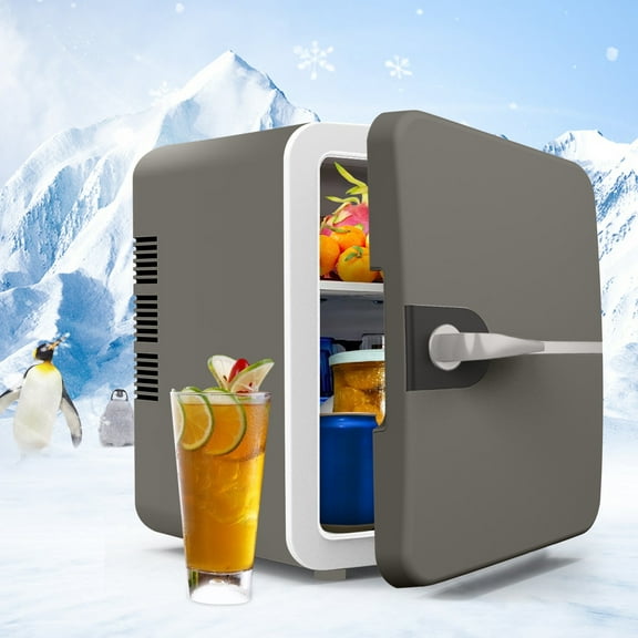 Bxaolu Mini Fridge for Bedroom, Car Cooler/Warmer Portable Small Refrigerator 6 Liter with 12v AC/DC/USB Option for Food, Drinks, Makeup, Dorm, Office and Car(Gray)