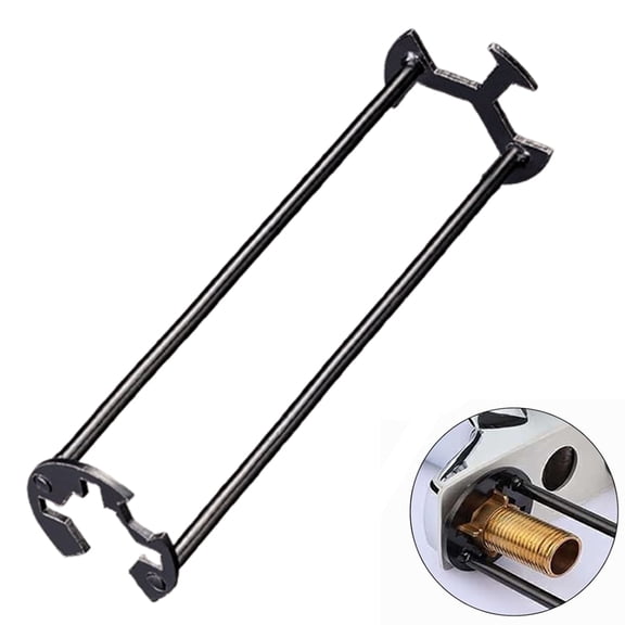 Bxaolu Multifunctional Sink Wrench, 1-Pack Basin and Faucet Wrench Tool with Four-Jaw Hex Head, 5-in-1 Plumbing Wrench for Kitchen, Bathroom Fixtures, Black