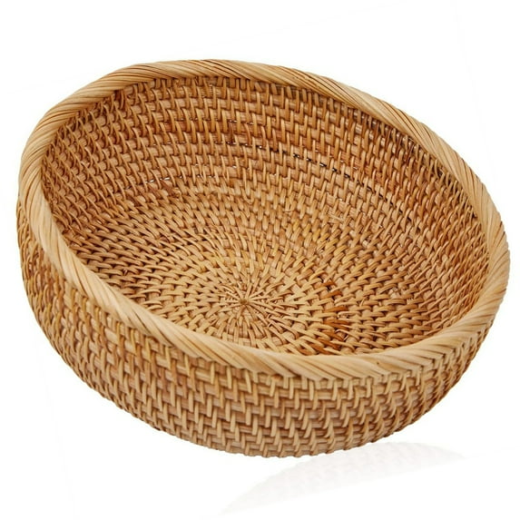 Bxaolu Natural Rattan Round Fruit Basket Bowls, Hand Woven Decor Serving Baskets, 8.6" Wicker Storage for Dinning Roomfor Kitchen Entryway Tabletop Decorative (Round-Medium)