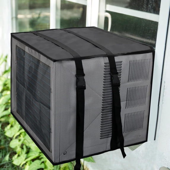 Bxaolu Newest Design Mesh Window Air Conditioner Cover Outdoor, Support Window AC Unit Work Use for Outside Insulation Black Dust-Proof Waterproof Outdoor AC Protection Defender, Black