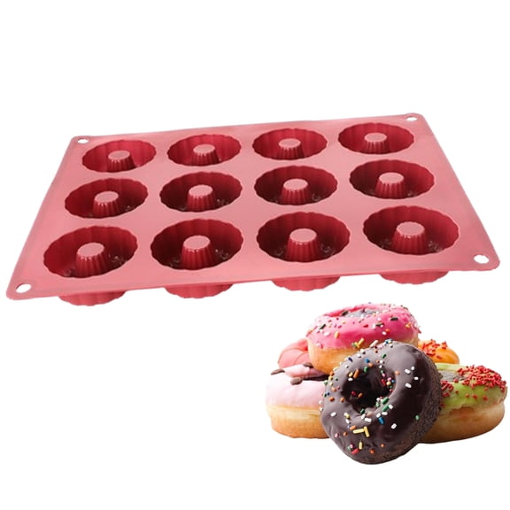 Bxaolu Nonstick Donut Pan for Baking 12 Cavity - Silicone Donut Baking Pan for Muffin, Cake, Dessert and Mini Bagel | Doughnut Bakeware for Oven Baking | Mold Donut Trays Easy Clean, Red