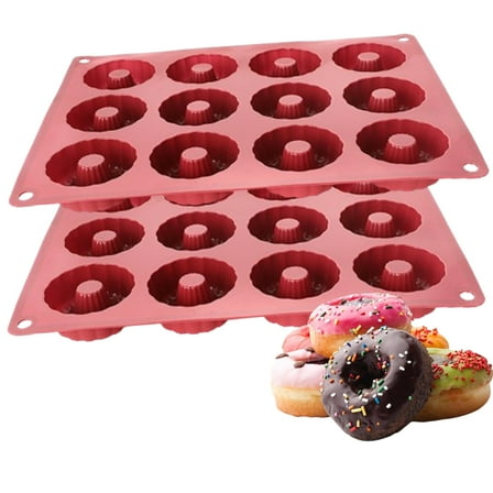 Bxaolu Nonstick Donut Pan for Baking 12 Cavity - Silicone Donut Baking Pan for Muffin, Cake, Dessert and Mini Bagel | Doughnut Bakeware for Oven Baking | Mold Donut Trays Easy Clean, Red-2Pack