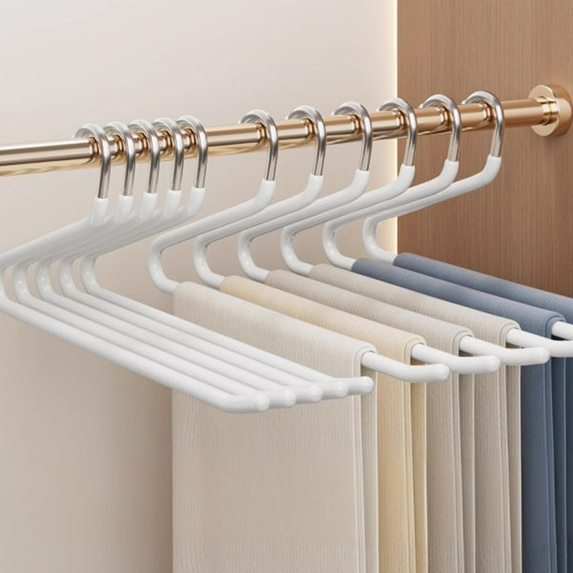 Bxaolu Open Ended Pants Jean Hangers - Metal Jeans Hangers 5 Pack 10 mm Thick, Versatile Non-Slip Hangers for Heavy Pants, Jeans, Trousers, Scarf, Space Saving Clothes Hangers for Women Men, White