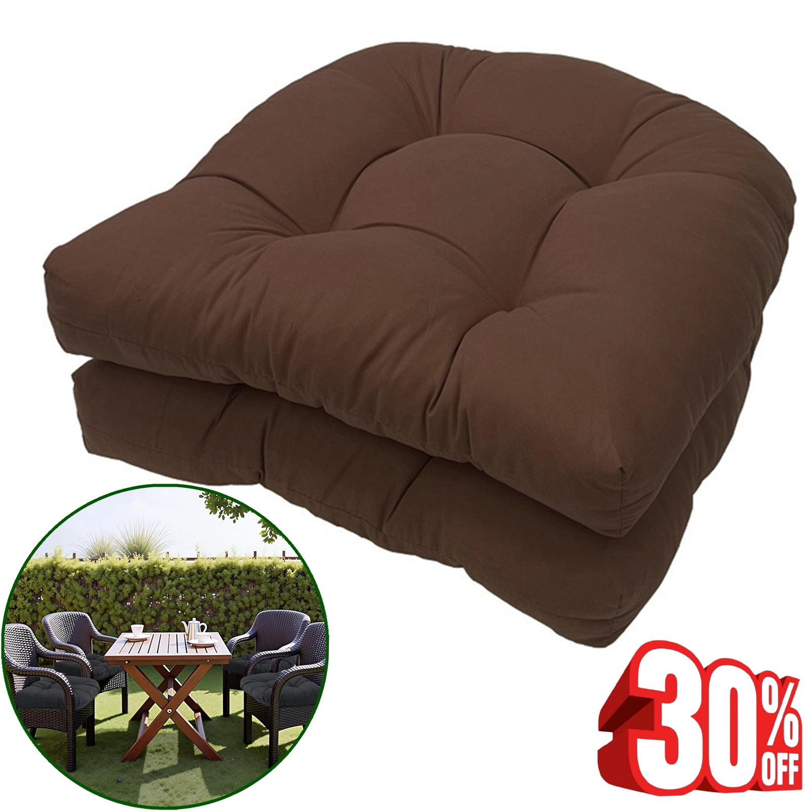 Bxaolu Outdoor Chair Cushions Set of 2, Patio Chair Cushions with Ties, 19" x19" Tufted Outdoor Seat Cushions, Waterproof Patio Furniture Cushions, Outdoor Dining Chair Pads, Coffee