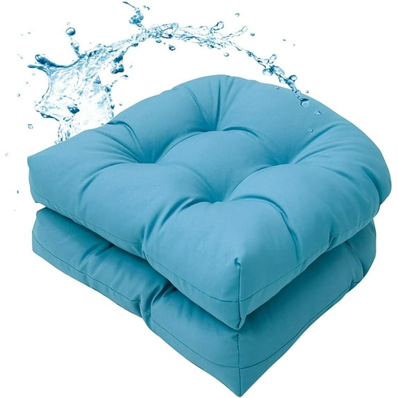Bxaolu Outdoor Chair Cushions Set of 2, Patio Chair Cushions with Ties, 19"x19" Tufted Outdoor Seat Cushions, Waterproof Patio Furniture Cushions, Outdoor Dining Chair Pads, Sky Blue