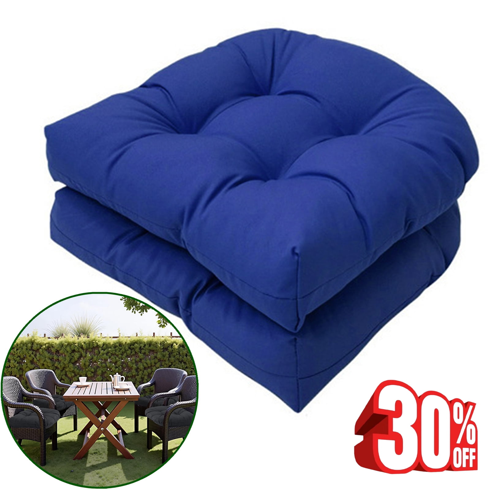 Bxaolu Outdoor Chair Cushions Set of 2, Patio Chair Cushions with Ties, 19" x19" Tufted Outdoor Seat Cushions, Waterproof Patio Furniture Cushions, Outdoor Dining Chair Pads, Blue