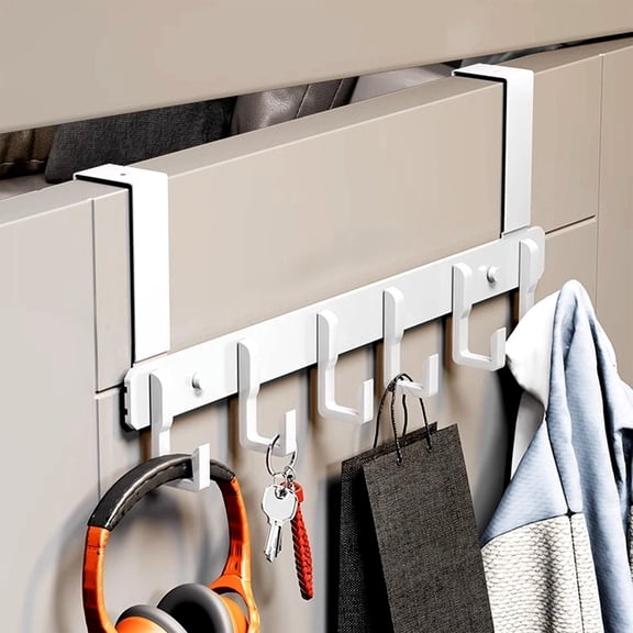 Bxaolu Over Door Hanger, Metal Over The Door Towel Rack Hooks with 6 Hook for Hanging Towel Robe Coat Bathroom Bedroom, Towel Rails, Metal White