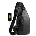 thumbnail image 1 of Bxaolu PU Leather Sling Bag with USB Charging Port Multi-pocket Chest Bag for Men Women Hiking Travel Daypack, [Black,1Pack], 1 of 7