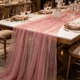 thumbnail image 1 of Bxaolu Pearl Table Runner Tulle Summer Cheesecloth 29.5 x118 Inch Gauze Cheese Cloth Sheer Chiffon Dining Wedding Birthday Party Ba|by Shower Bridal Anniversary Holiday Centerpiece Table Decor, 1 of 6