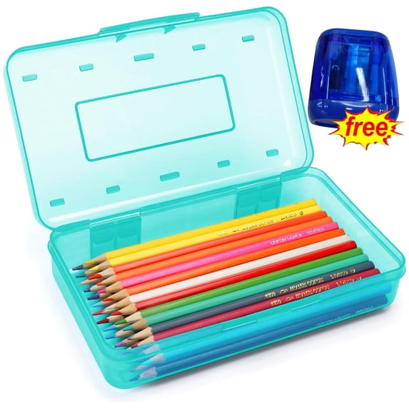 Bxaolu Pencil Box, Large Capacity Clear Pencil Case, 1 Pack Hard Pencil Case, Clear Crayon Box with Snap-tight Lid, Stackable Design, Plastic Storage Box for Home Office Supplies, Mint Green