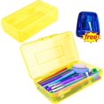 thumbnail image 1 of Bxaolu Pencil Box, Large Capacity Clear Pencil Case, 2 Pack Hard Pencil Case, Clear Crayon Box with Snap-tight Lid, Stackable Design, Plastic Storage Box for Home Office Supplies, Yellow, 1 of 6