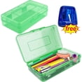 thumbnail image 1 of Bxaolu Pencil Box, Large Capacity Clear Pencil Case, 2 Pack Hard Pencil Case, Clear Crayon Box with Snap-tight Lid, Stackable Design, Plastic Storage Box for Home Office Supplies, Green, 1 of 6