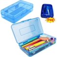 thumbnail image 1 of Bxaolu Pencil Box, Large Capacity Clear Pencil Case, 2 Pack Hard Pencil Case, Clear Crayon Box with Snap-tight Lid, Stackable Design, Plastic Storage Box for Home Office Supplies, Blue, 1 of 6