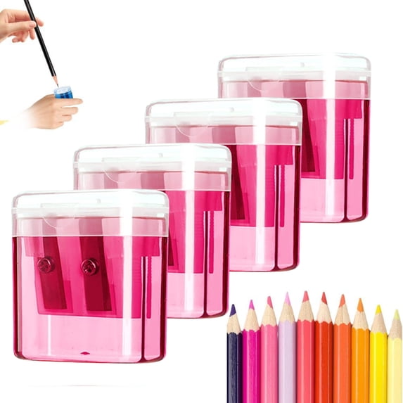 Bxaolu Pencil Sharpeners, Handheld Pencil Pharpener with Lid, 2 Holes Mini Compact Colored Pencil Sharpener Manual for Home & Office Supplies, Sacapuntas de lapiz (Pink- 4Pack)